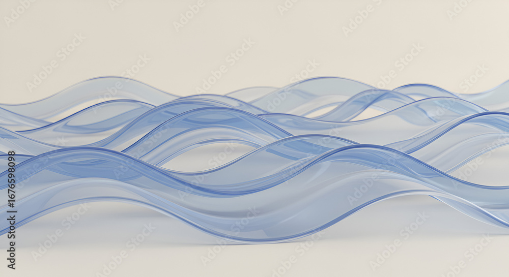 Poster elegant flowing wave pattern in soft blue tones and transparent texture