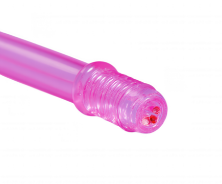 Close up of a pink textured vibrator tip with three red beads isolated on transparent background