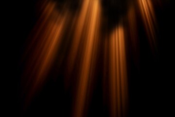Orange Golden Light Rays on Black Background – Abstract Spotlight, Dramatic Stage Lighting with...
