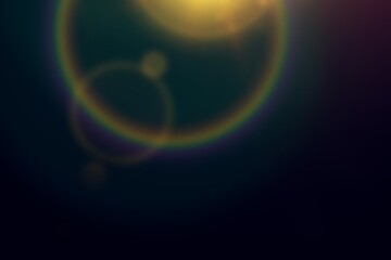 Radiant Sunburst Glow with Circular Lens Reflections, Cosmic Golden Light Effect – Cinematic Flare Background, Glowing Sun Flare with Colorful Rainbow Lens Circles