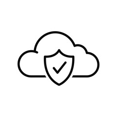 Secure Cloud: The image depicts a secure cloud storage, showing a shield with a checkmark symbol inside, symbolizing protection and data safety. 