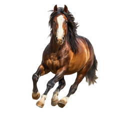 Obraz premium A brown horse with a white face running on a black isolated background isolated on transparent background