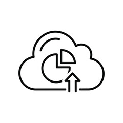 Cloud Data Analysis Icon: This simple yet elegant illustration features a cloud combined with a pie chart and an upward-pointing arrow, symbolizing cloud-based data analytics and upload processes.