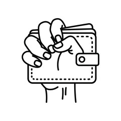 Hand Holding Wallet: A graphic illustration showing a hand firmly gripping a wallet, suggesting concepts of financial control, wealth, and spending.
