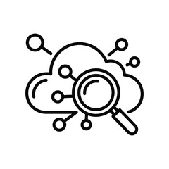 Cloud Data Analysis: A detailed illustration of a cloud, a magnifying glass, and interconnected nodes represents the concepts of data analysis, cloud computing.