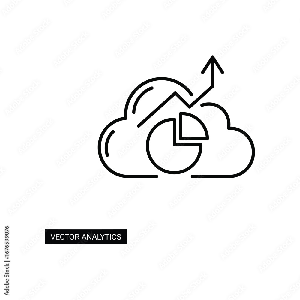 Poster cloud analytics: an abstract representation of cloud-based analytics with an upward trending line an