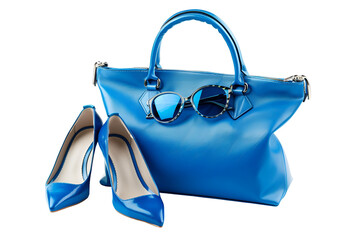 Stylish Blue Handbag Heels and Sunglasses