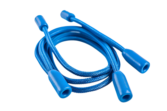 Blue elastic cord with plastic tips eyewear retainer