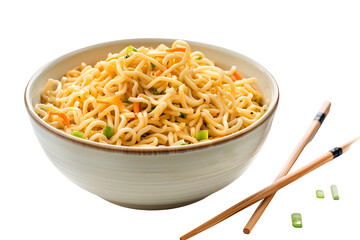 Delicious Noodles in Bowl with Chopsticks