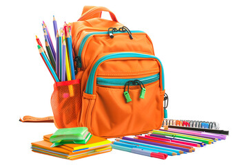 Orange Backpack Colorful School Supplies Back to School