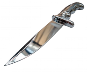 Shiny chrome hunting knife with ornate handle isolated on transparent background