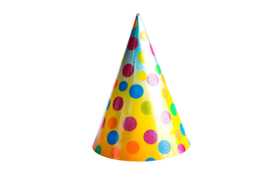 Colorful polka dot party hat on black background
