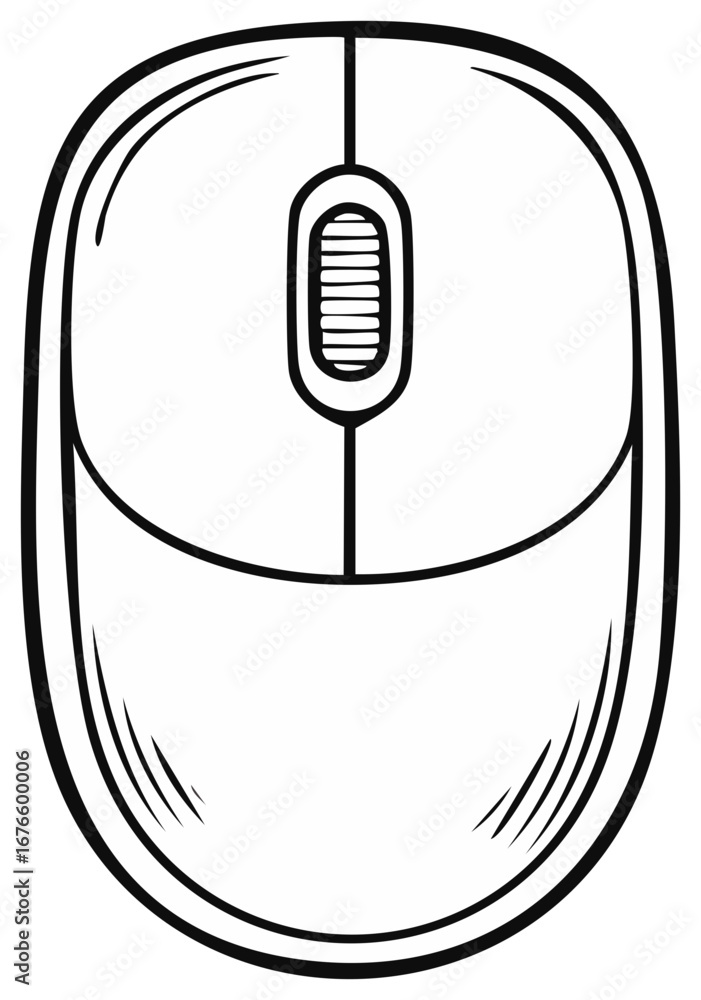 Poster computer mouse outline. modern technological accessory for pc control. desktop device.