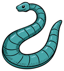 Fototapeta premium Cartoon illustration of a green snake, isolated on a white background, with bold black lines.