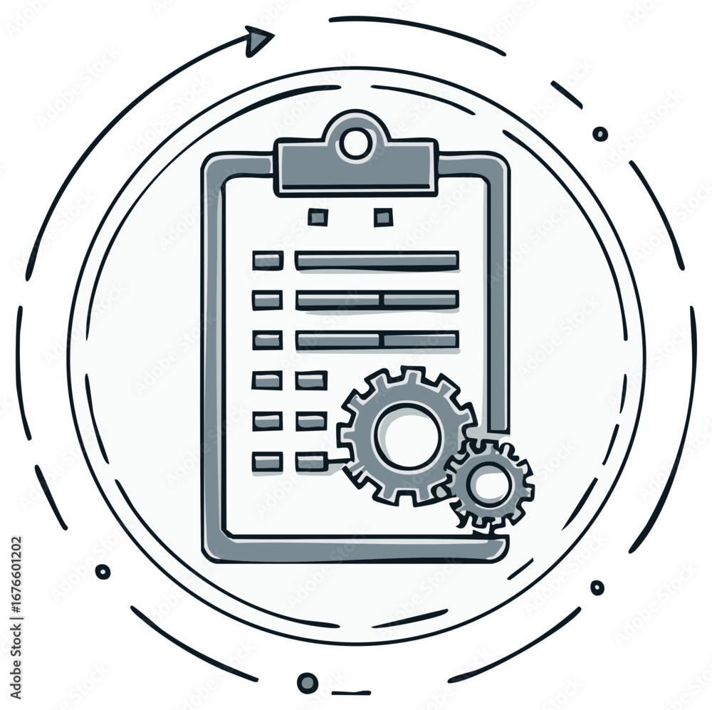 Aufkleber clipboard with progress bars and gears representing project management and workflow