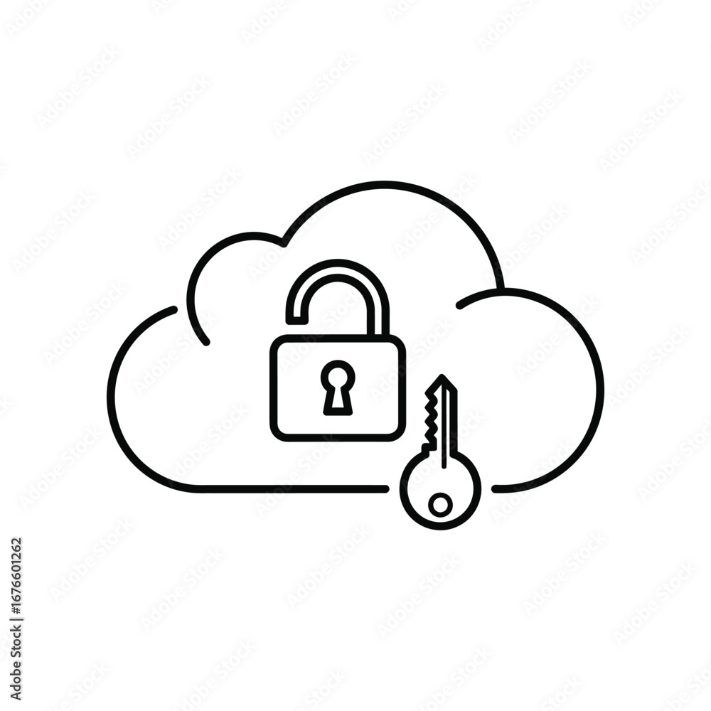 Poster secure cloud access: a minimalist graphic depicts the essence of digital security, featuring an open