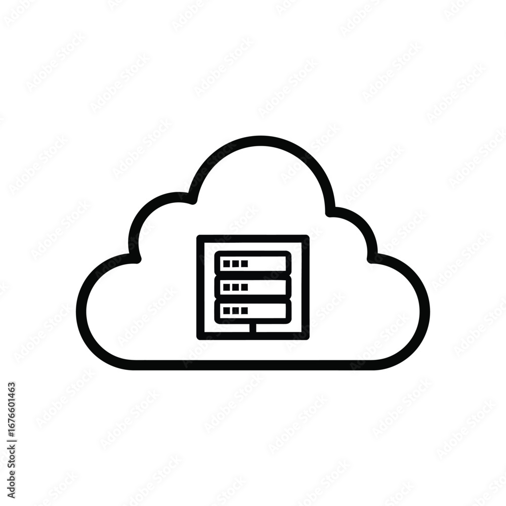 Poster cloud computing: a clean and crisp graphic depicts a stylized cloud housing a server, perfectly embo