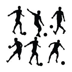 Silhouettes of Male Soccer Players with Ball – Vector Illustration Set