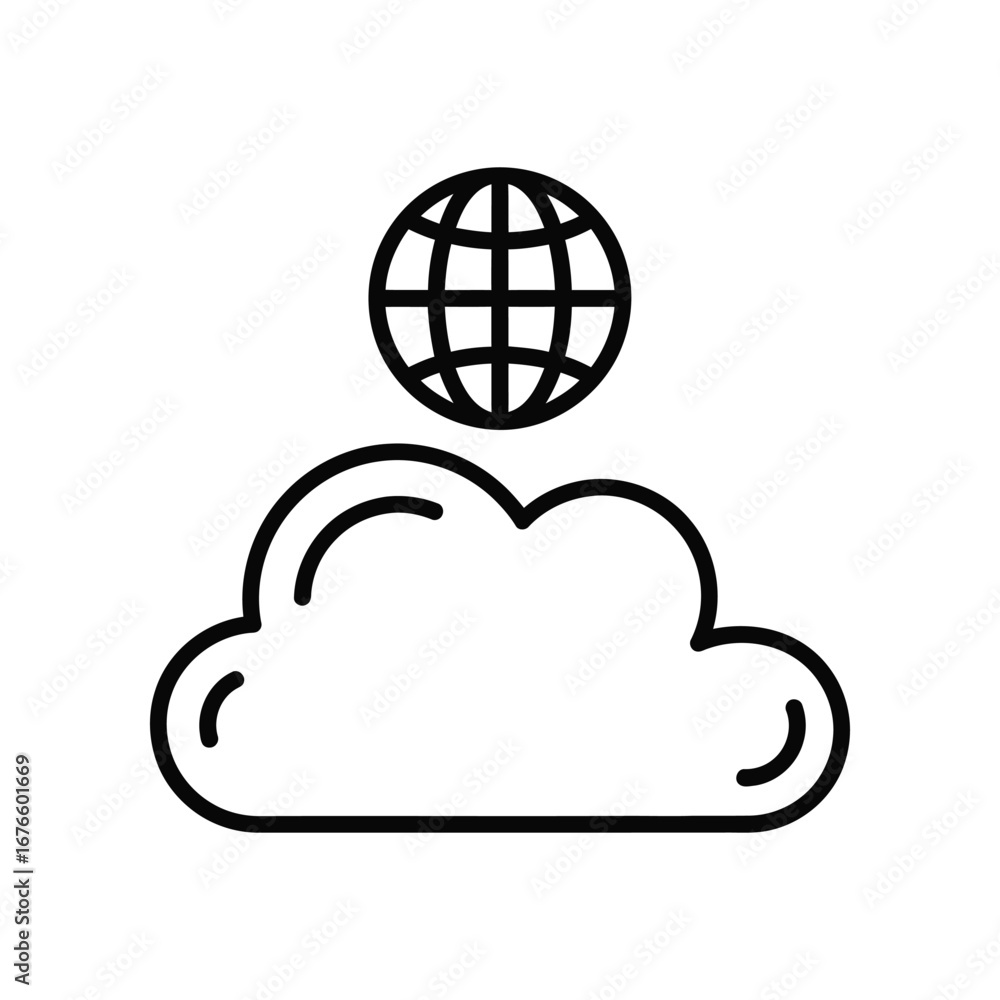 Poster cloud technology icon: a sleek, minimalist icon representing cloud computing, global connectivity, a