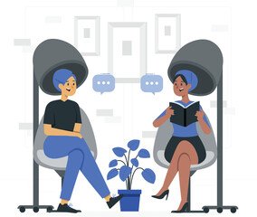 Stylized illustration of women enjoying a hair salon experience