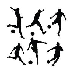 Silhouettes of Male Soccer Players with Ball – Vector Illustration Set