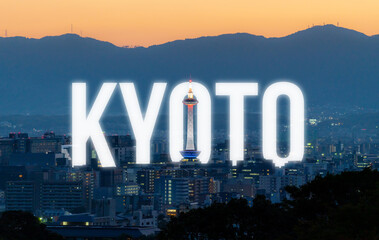 Kyoto city in evening sunset. Kyoto, Japan banner backgrounds
