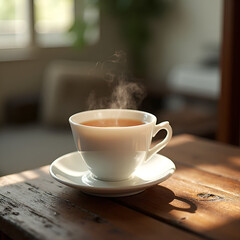 Obraz premium Tea Cup on Wooden Table