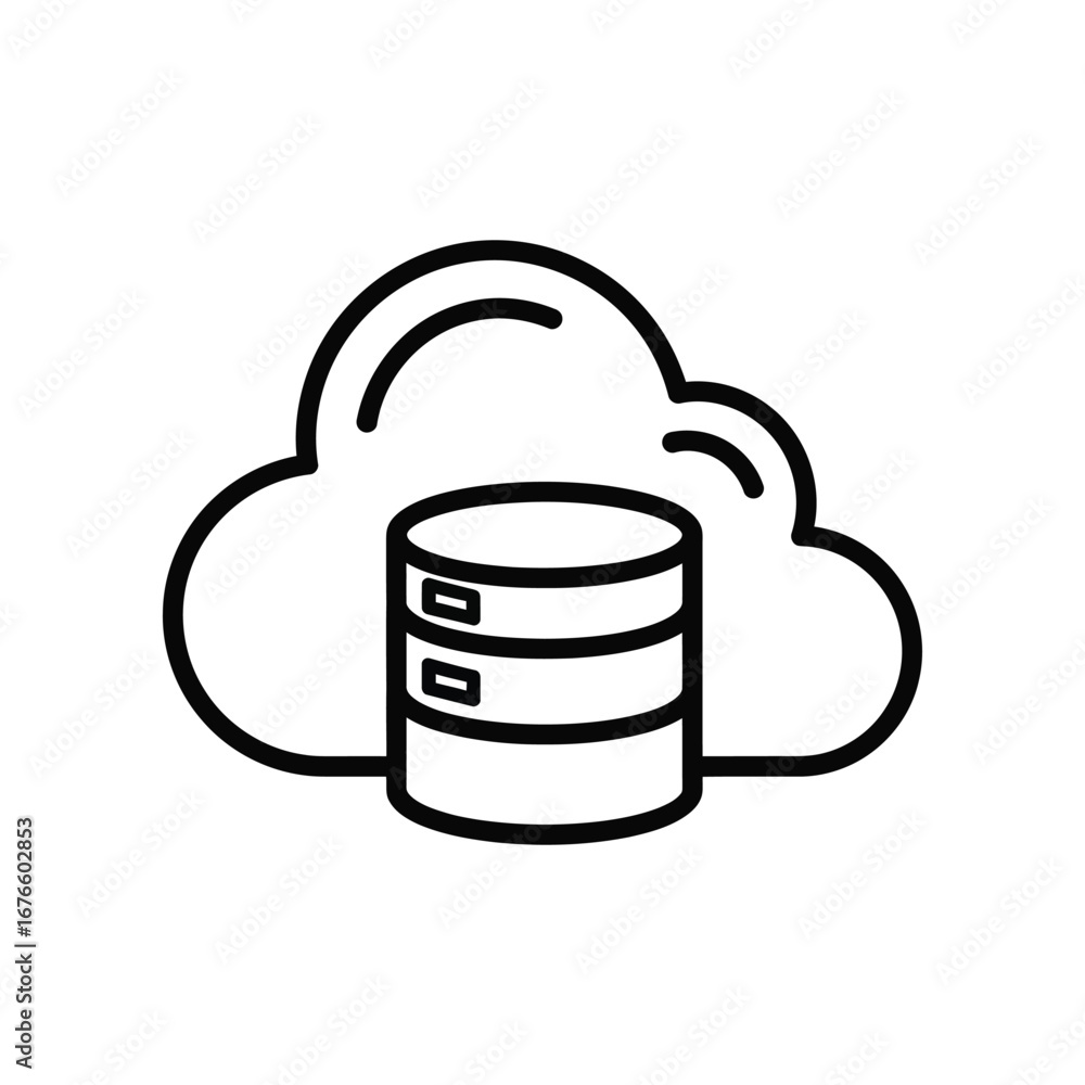 Poster cloud computing icon: a sleek icon of a data storage server encompassed by a stylized cloud, illustr