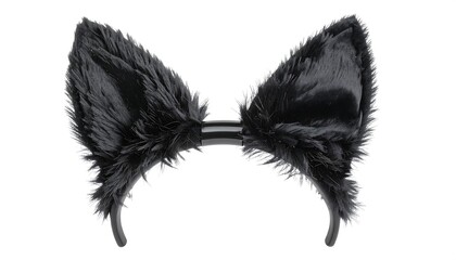 Black furry cat ears headband on a white background, ideal for costumes and accessories