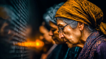 Memorial wall with names of deceased community members survivors paying respects maintaining human dignity and remembrance