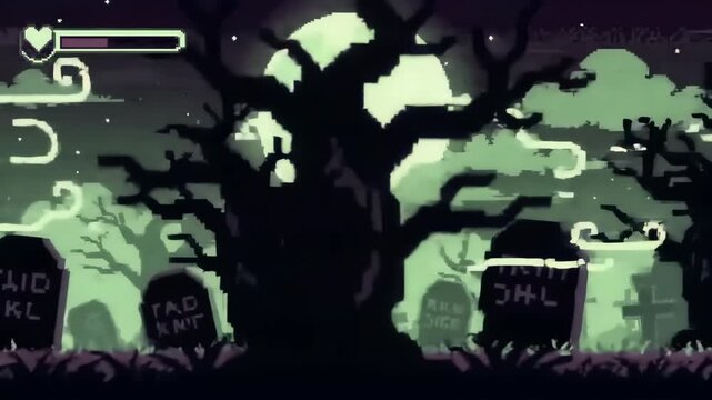 Pixelated Halloween Game Moonlit Graveyard Gameplay