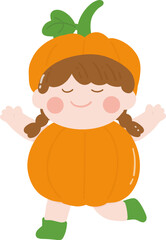 Cute Thanksgiving Girl in Pumpkin Costume &ndash; Fall Cartoon Character