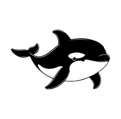 Fototapeta premium Adorable cartoon orca whale illustration perfect for children's books or educational materials. Captures the playful spirit of marine life in a simple design.