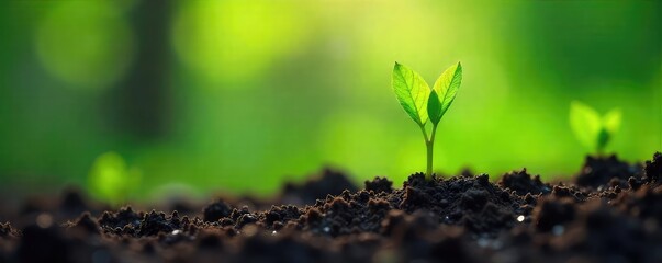 Gentle spring rain nourishes vibrant green shoots emerging from the earth, symbolizing renewal and growth A scene of tranquil nurturing , renewal, texture