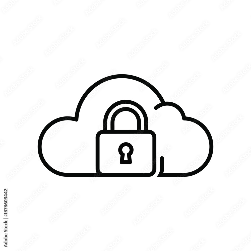 Poster secured cloud: a simple, modern depiction of cloud security, symbolizing digital privacy and protect