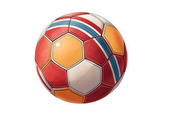 Obraz premium Red Orange White Soccer Ball with Blue Stripes Classic Style Hexagonal Panels Isolated on a transparent background