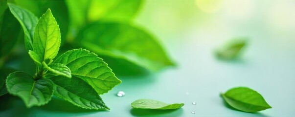 Close-up of lush green leaves and botanical ingredients used in natural skincare products, emphasizing freshness and purity , earth, cosmetic