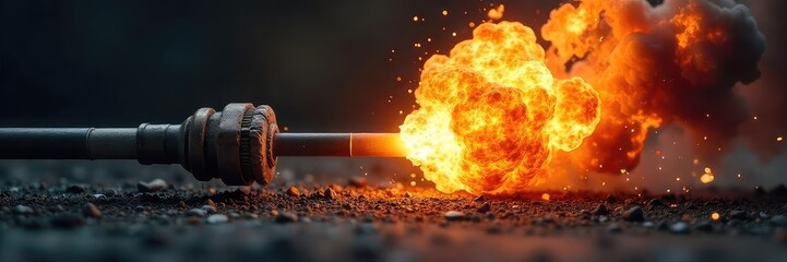 A burning fuse rapidly approaches a volatile explosive device, symbolizing imminent uncontrolled destruction and the unavoidable consequences of escalating conflict , time bomb, impact, ticking clock