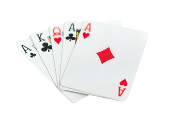 Playing cards showing a strong hand Aces and King Queen