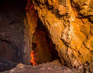 Cave interior, rock formations, light