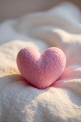 Fototapeta premium Close up of a serene, peaceful heart-shaped object resting on a soft, textured surface, conveying calm and tranquility Ideal for meditation, wellness, or mindfulness concepts , serenity, tranquility