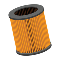 Flat illustration car filter icon. Vector automotive spare parts symbol isolated on white background, perfect for web design, mechanics, and car repair visuals.