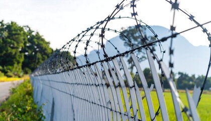 Fototapeta premium Rural Fence with Razor Wire