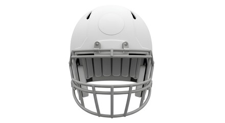 Minimalist front view of a white American football helmet representing player safety, team sports, and athletic competition, isolated on a pure white background