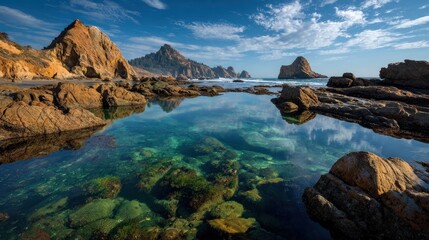 Coastal adventure vibrant tide pools at a stunning beach california nature photography serene landscape perspective