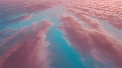 Dreamy cotton candy sky with vibrant pink clouds and calming blue hues for a serene, peaceful backdrop