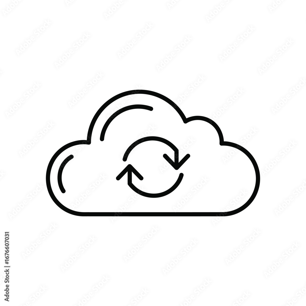 Poster cloud data synchronization icon: a clean, modern icon of a cloud with arrows, illustrating the conce