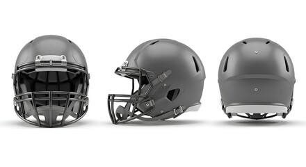 Fototapeta premium American football helmet from multiple angles - front, side and back view, isolated on white background