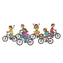 Fototapeta premium Illustration of a joyful group of kids and friends cycling together, promoting an active and healthy lifestyle