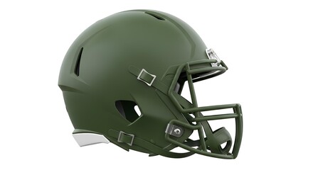Rugged Olive Green Football Helmet Isolated on White Background for Sport or Design Projects